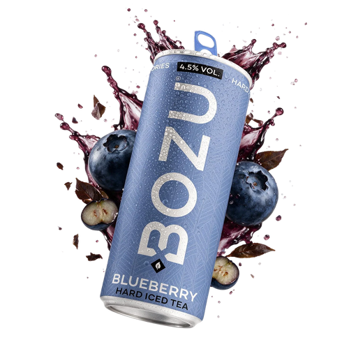 BOZU ice tea blueberry, blikje met bosbessmaak