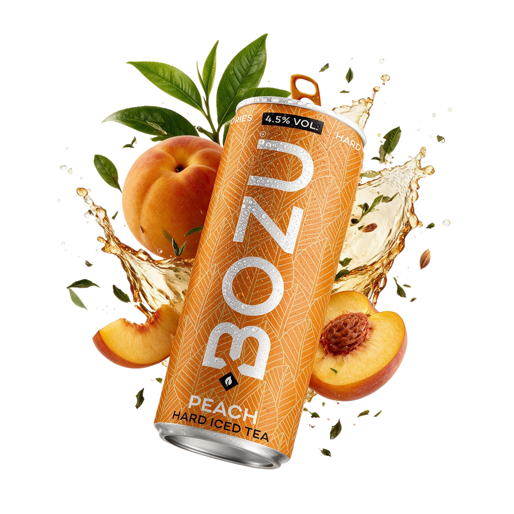 BOZU ice tea peach, blikje met perziksmaak