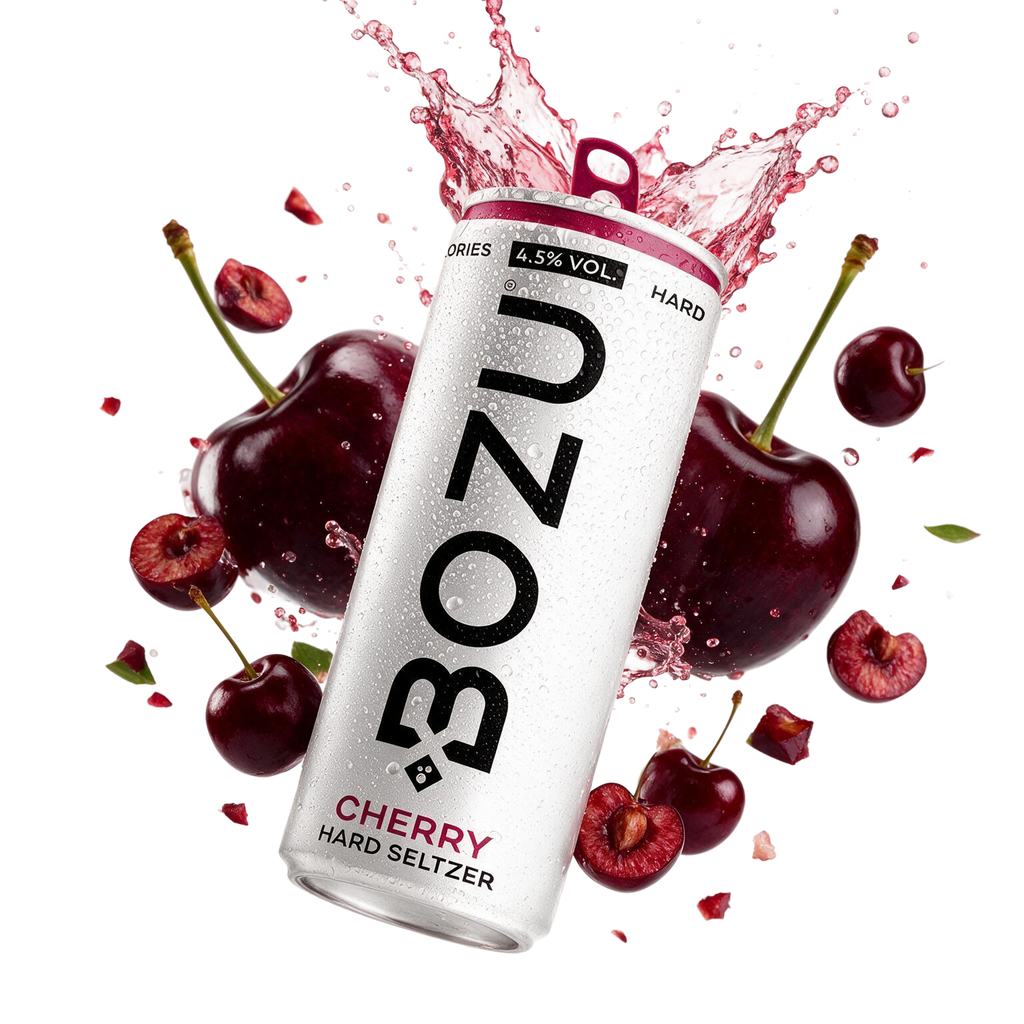 BOZU hard seltzer cherry, blikje met kersensmaak