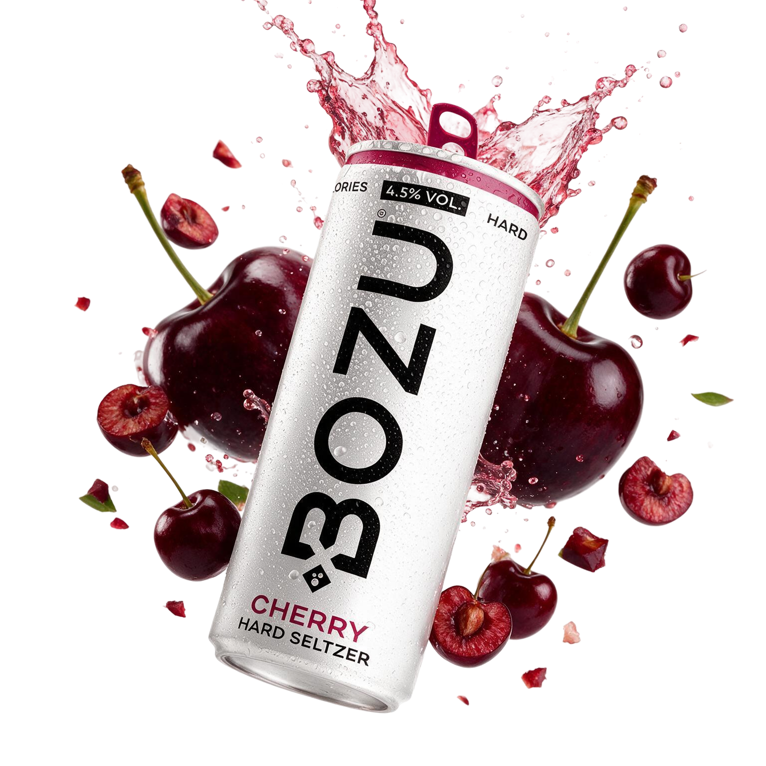 BOZU hard seltzer cherry, blikje met kersensmaak