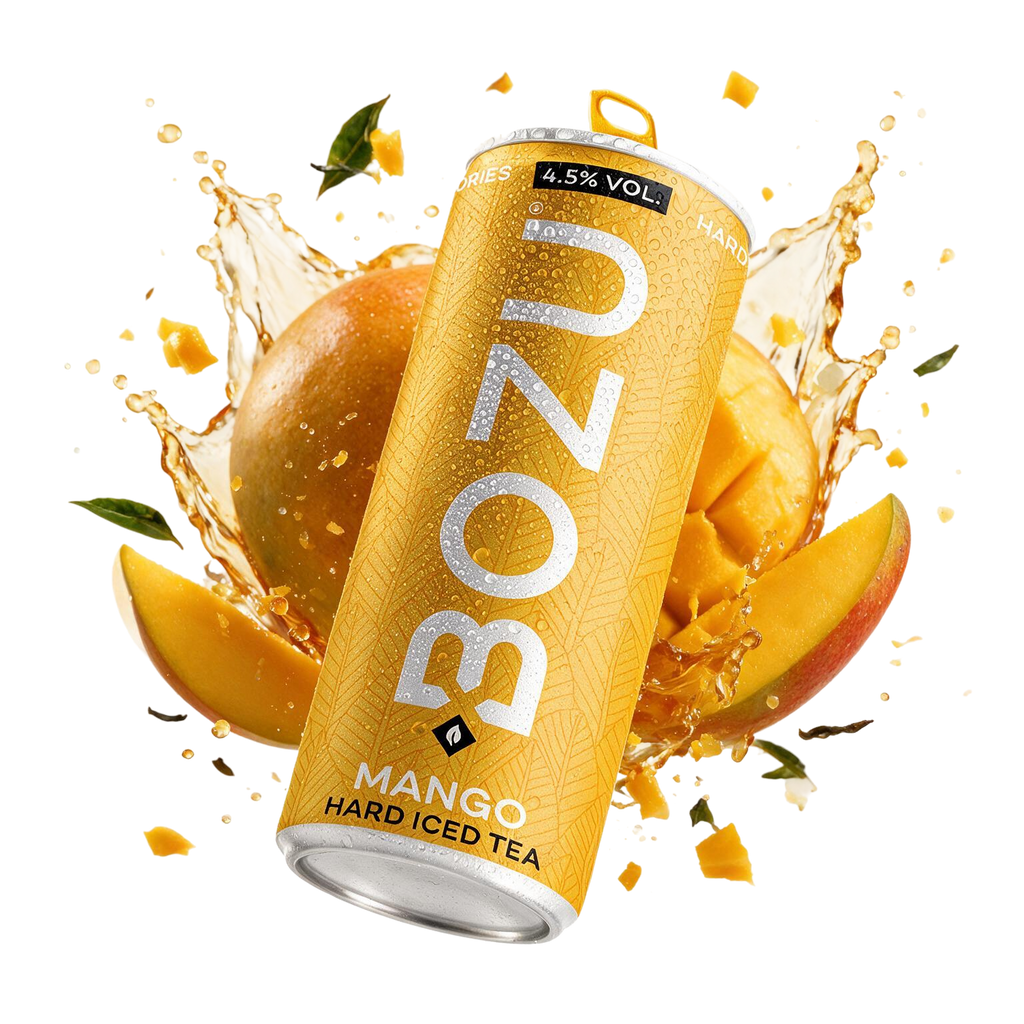 BOZU ice tea mango, blikje met mangosmaak