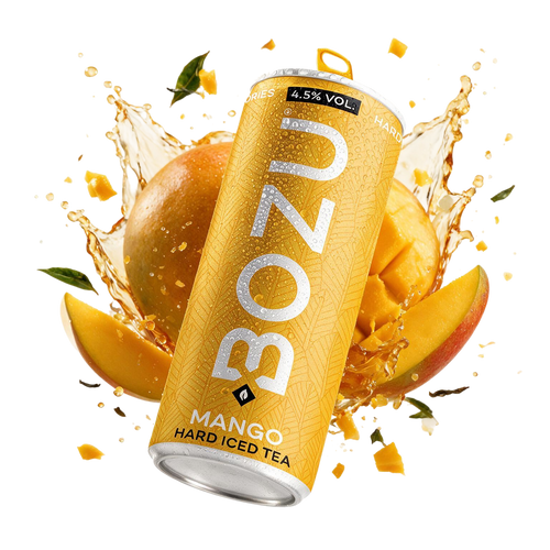 BOZU ice tea mango, blikje met mangosmaak